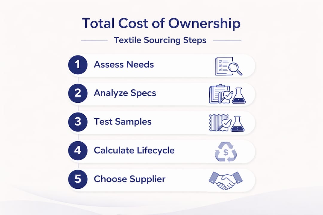 Total cost of ownership textile sourcing steps infographic