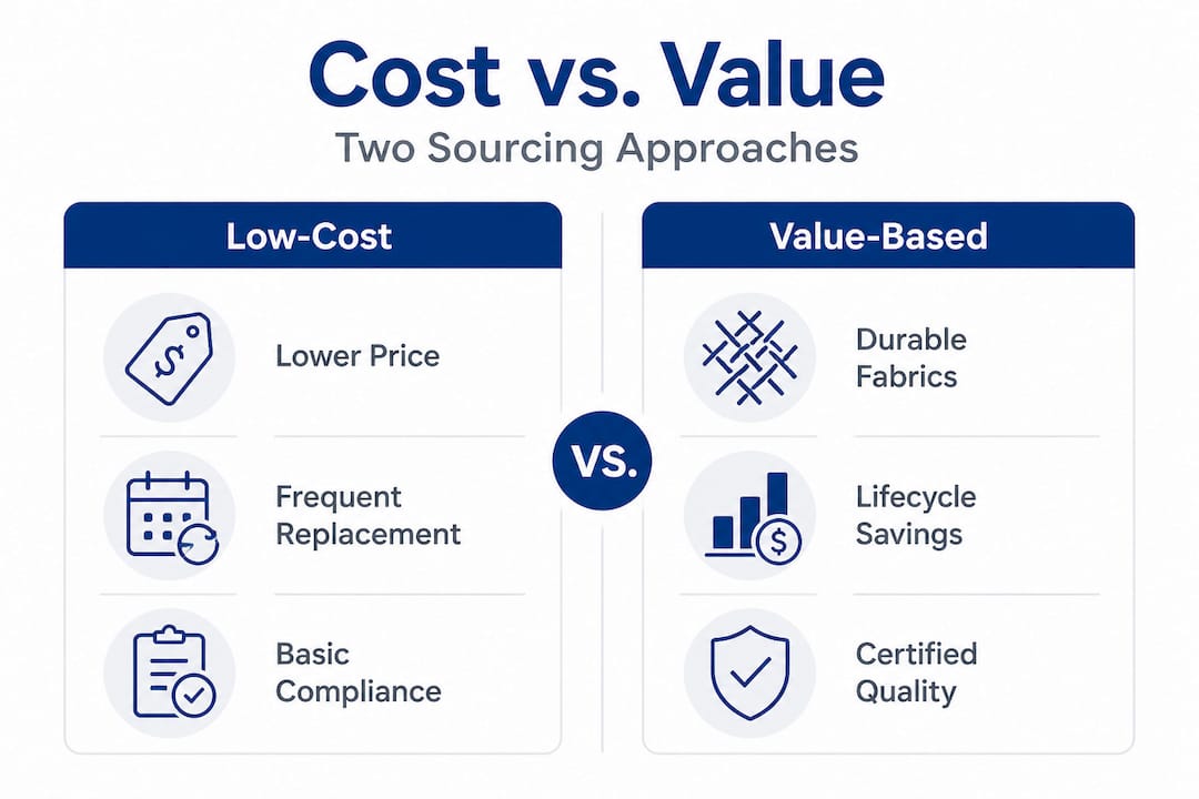 Infographic comparing low-cost and value-based textile sourcing