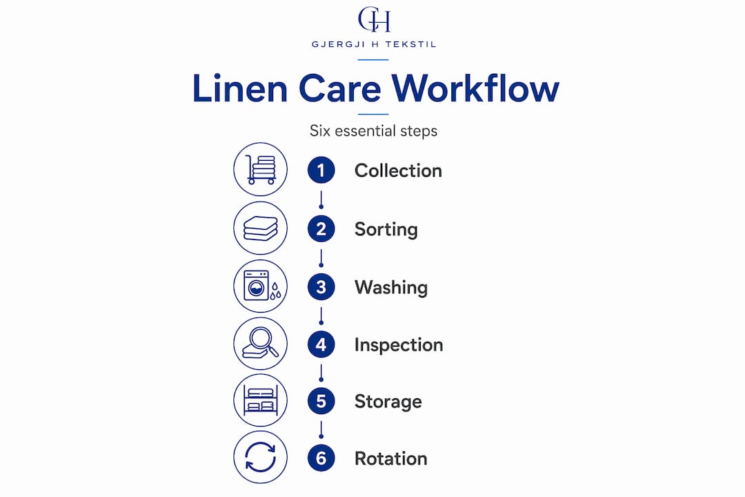 Infographic showing six linen care workflow steps