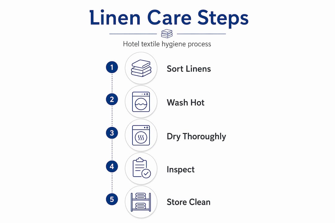 Infographic showing hotel linen care hygiene steps