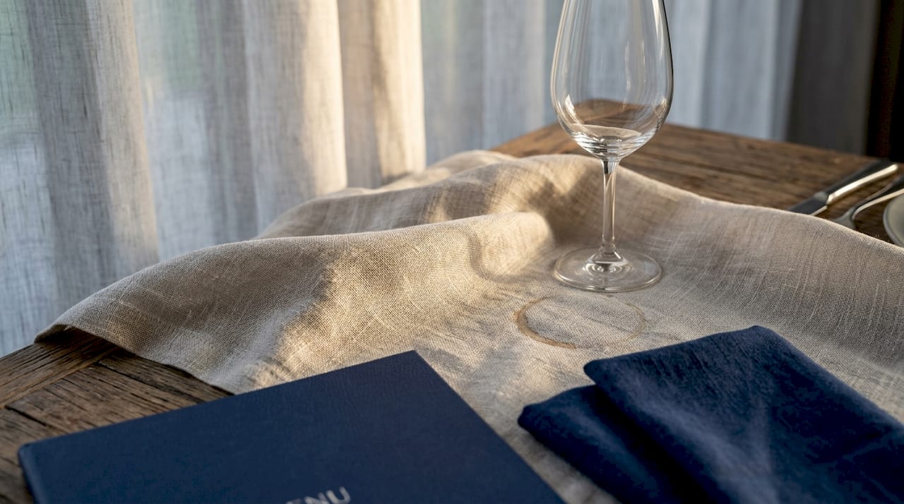 Close-up of restaurant linen weave and table details