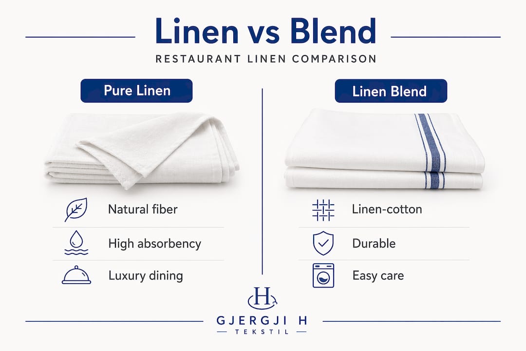Infographic comparing pure linen and linen blend for restaurants