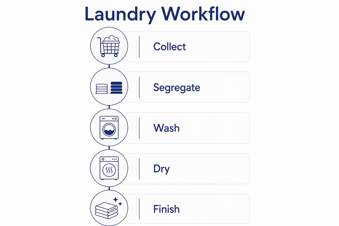 Infographic illustrating hotel laundry workflow steps