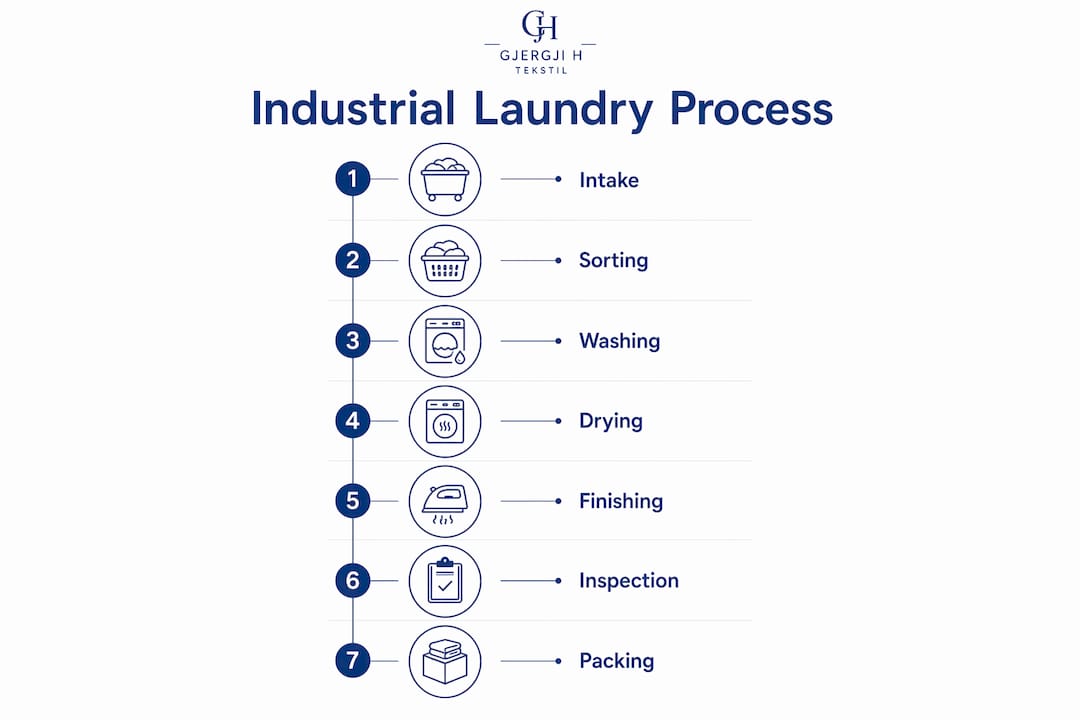 Infographic showing industrial laundry process steps