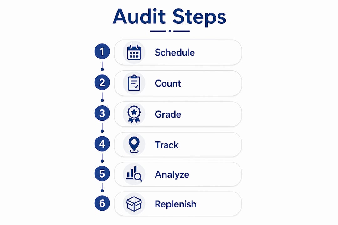 Infographic showing six-step hospitality textile audit process