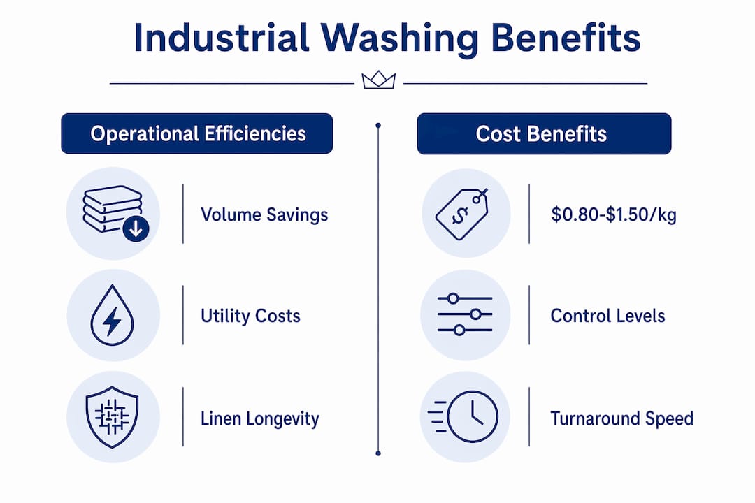 Infographic comparing operational efficiencies and cost benefits of industrial washing