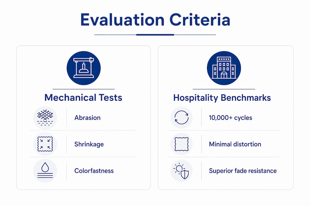 Infographic comparing textile test types and hospitality benchmarks