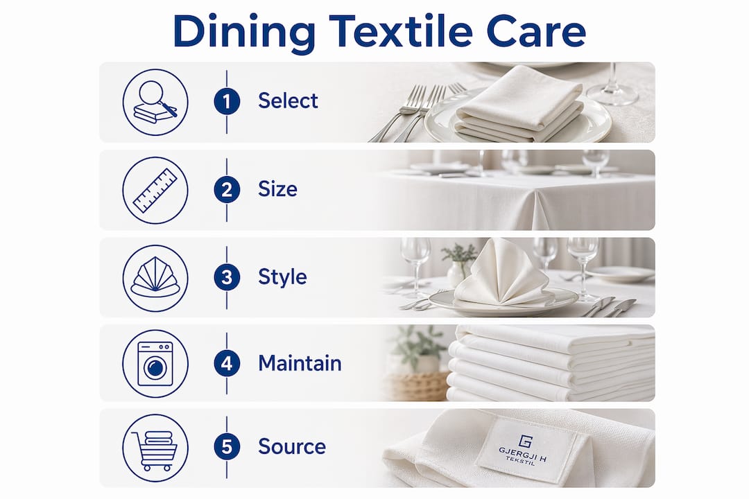 Infographic showing dining textile care steps