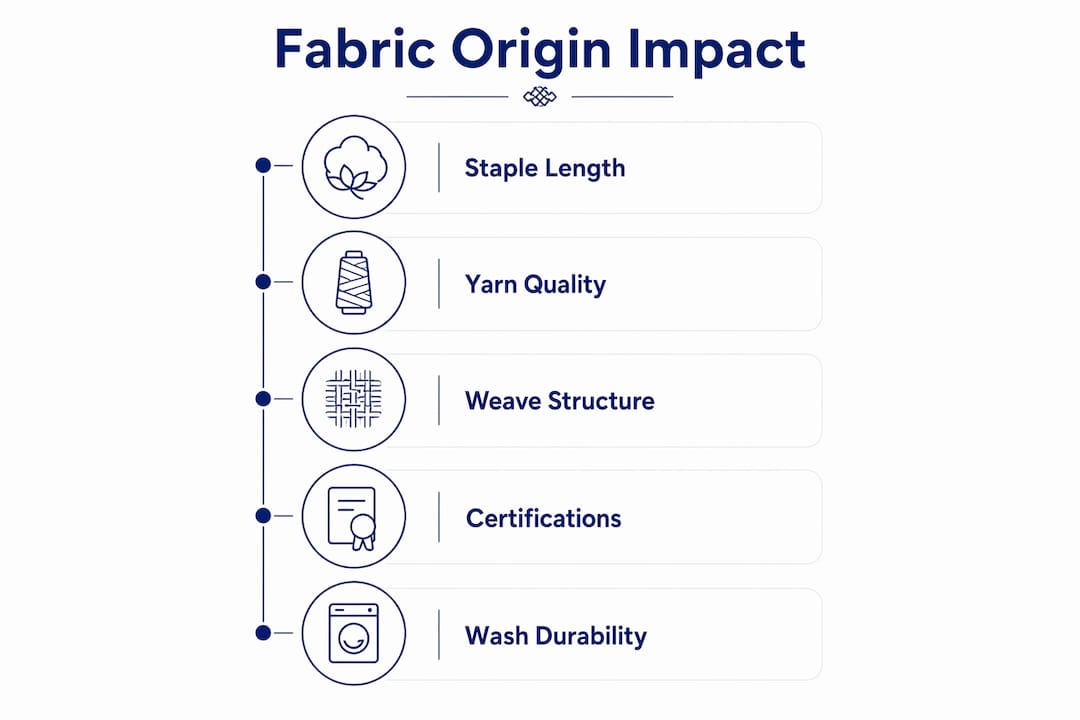 Infographic showing fabric origin factors and hotel textile performance