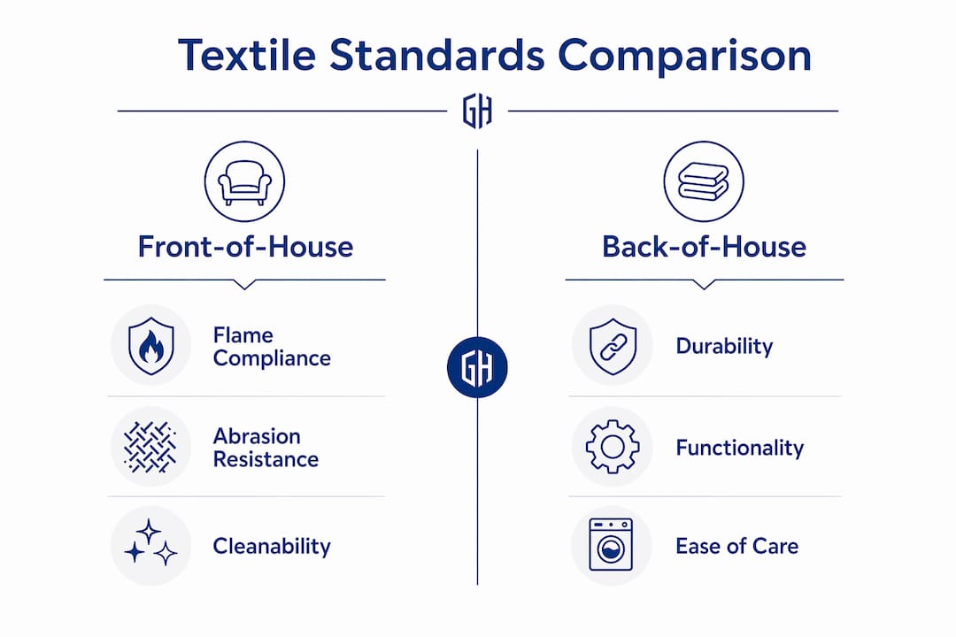 Infographic comparing front-of-house and back-of-house textiles