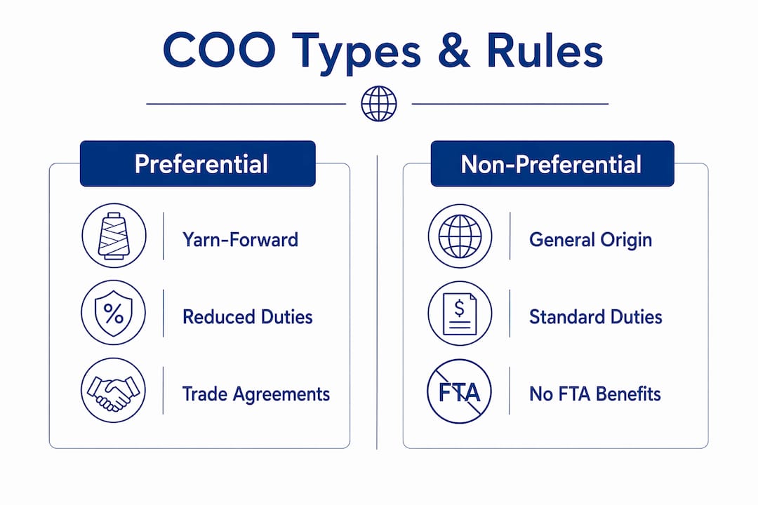 Infographic showing COO types and rules comparison