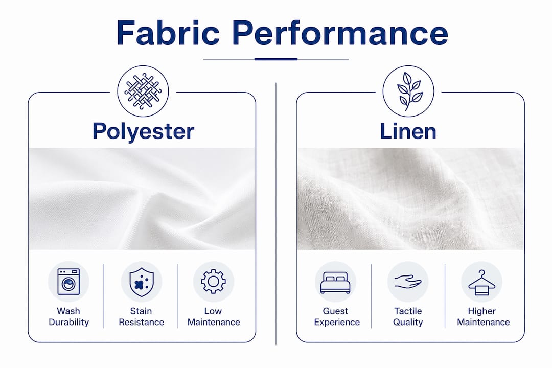Infographic comparing polyester and linen textile performance