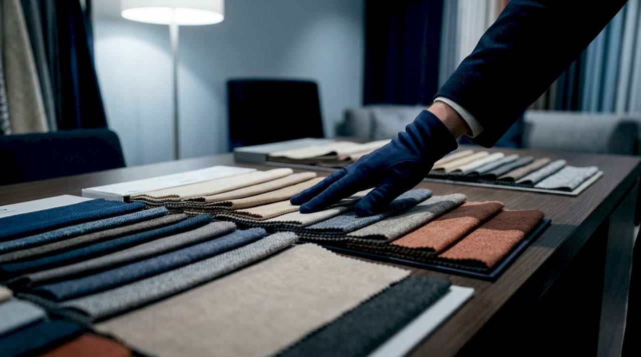 Close-up of hotel housekeeping textile samples