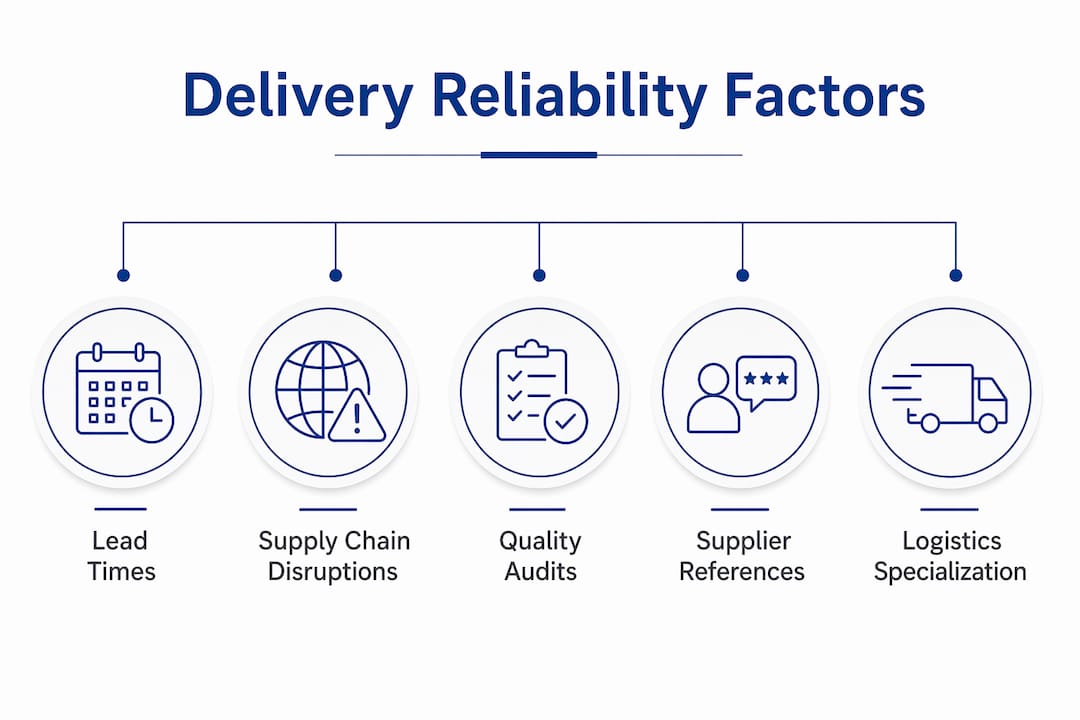 Infographic illustrating key factors influencing textile delivery reliability