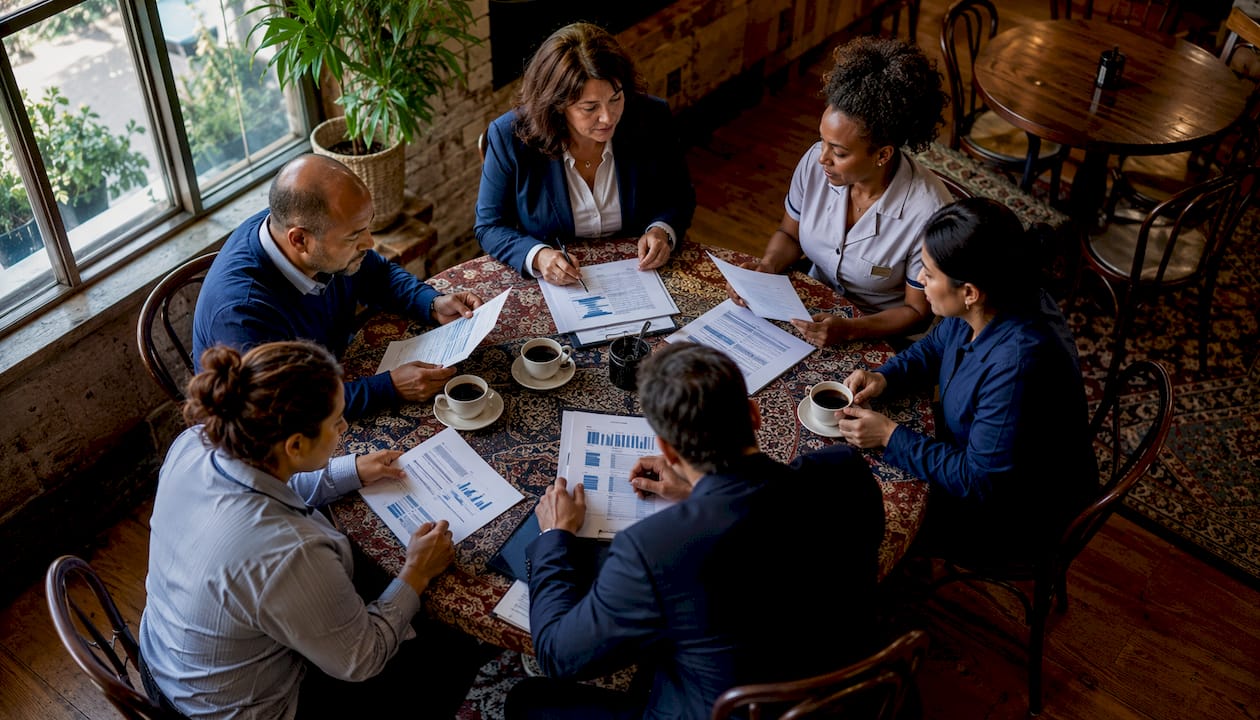 Hotel team collaborating on textile audit reports