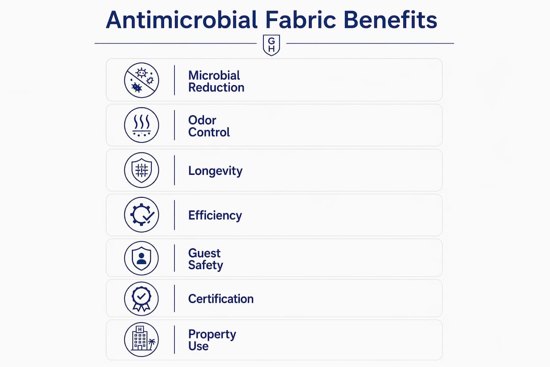 Infographic summarizing antimicrobial fabric benefits