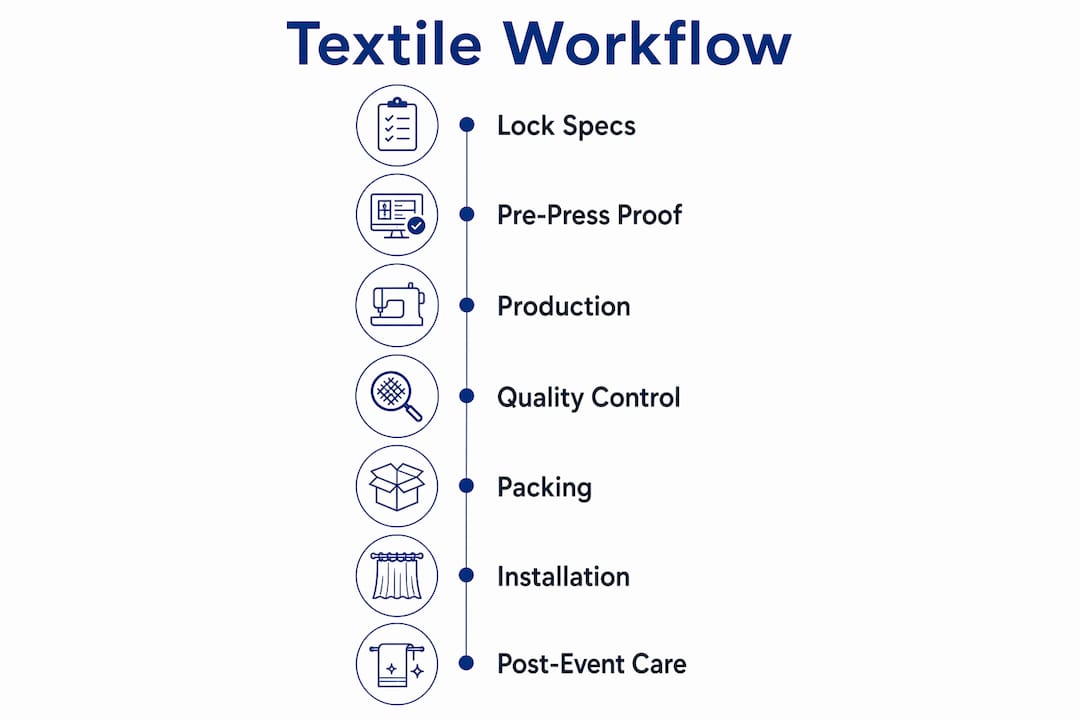 Infographic showing seven key textile workflow stages