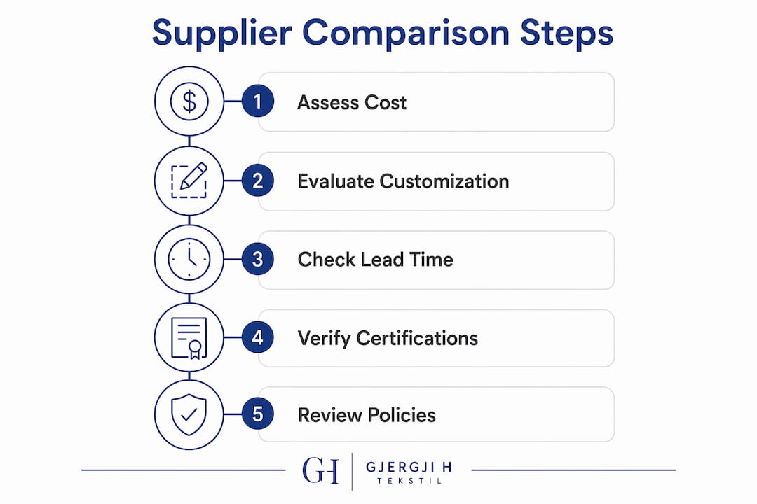 Infographic showing supplier comparison steps for hospitality buyers