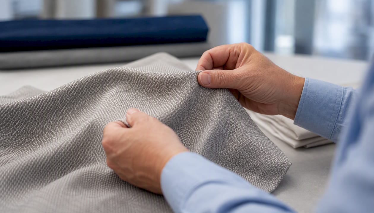 Hands inspecting custom textile sample