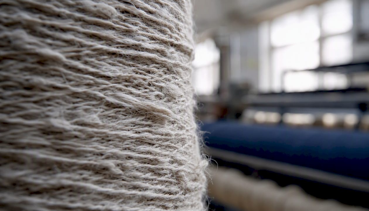 Close-up of linen yarn with slubs