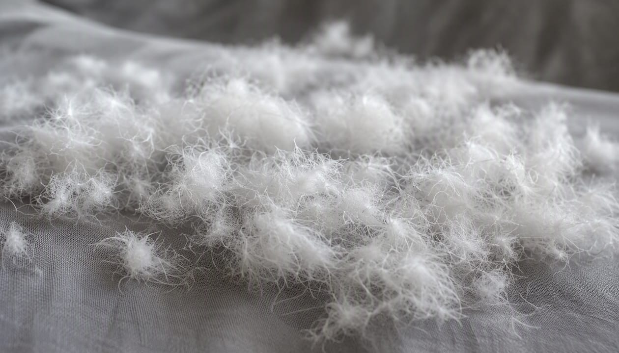 Close-up of goose down clusters loft and texture