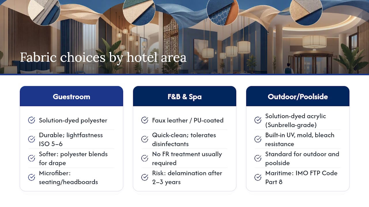 Which fabric types work best across different hotel areas? — overview diagram