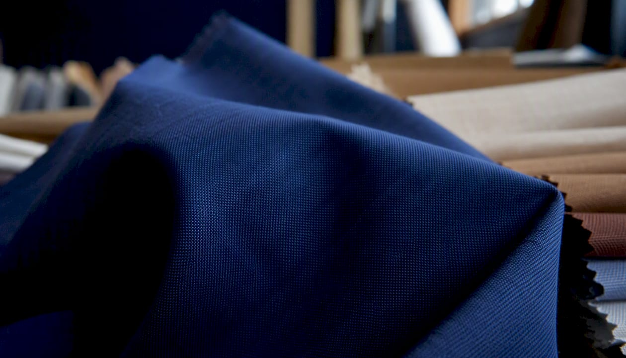 Close-up of percale cotton-polyester fabric weave