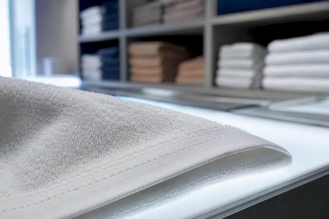 Close-up of hotel towel reinforced hem