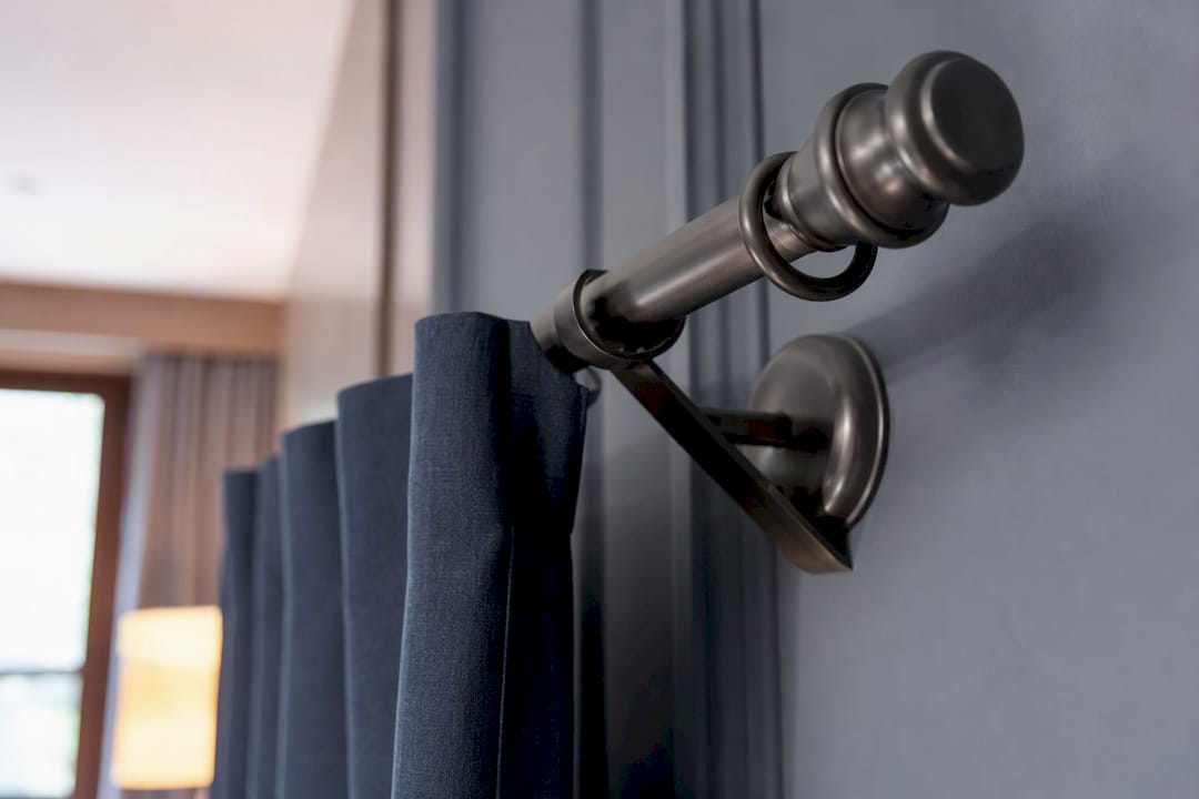 Hotel curtain hardware and mounting close-up