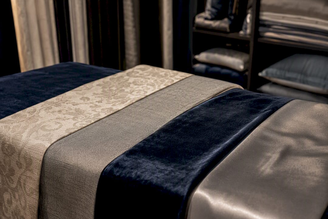 Close-up fabric swatches for bed runners