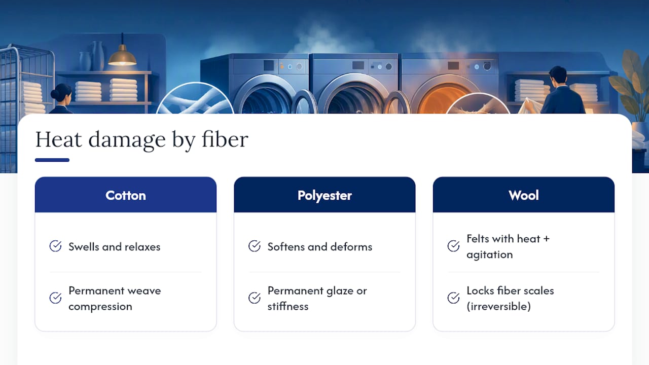 Heat effects on cotton polyester and wool fibers