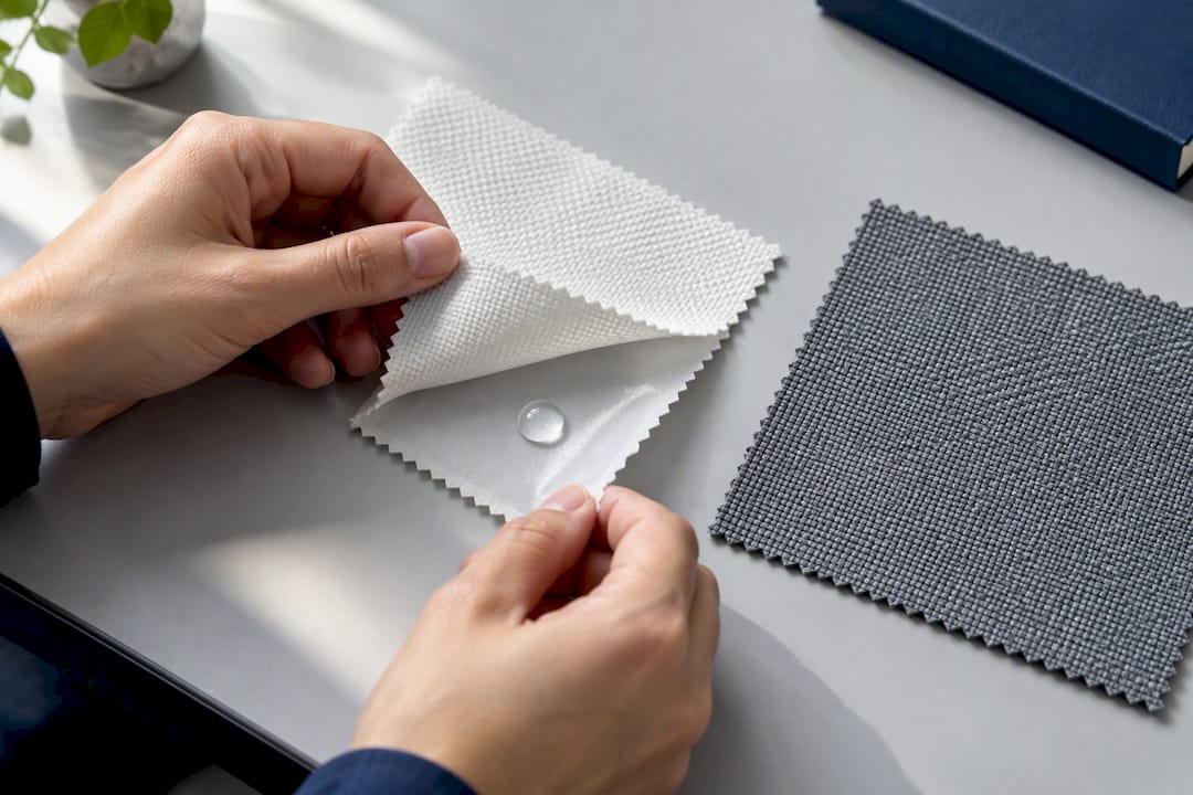 Layered textile membrane beneath woven fabric
