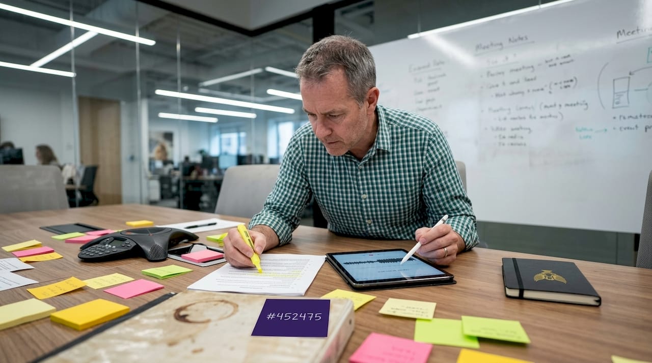 Team member checks audio transcript for accuracy