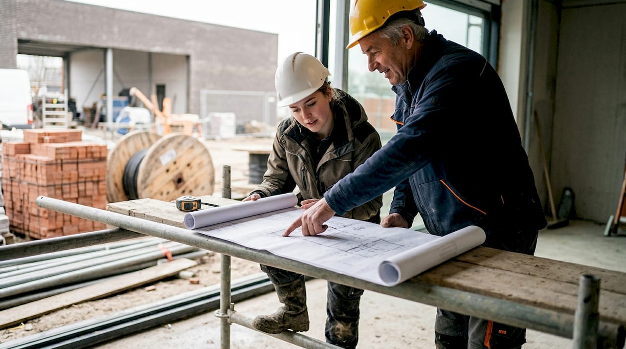 Stagiair op de bouw doet waardevolle ervaring op onder begeleiding van een doorgewinterde voorman