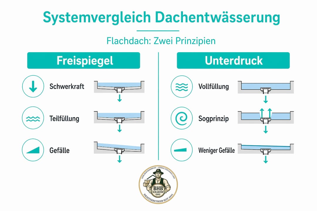 Vergleich verschiedener Dachentwässerungssysteme – Eine anschauliche Infografik