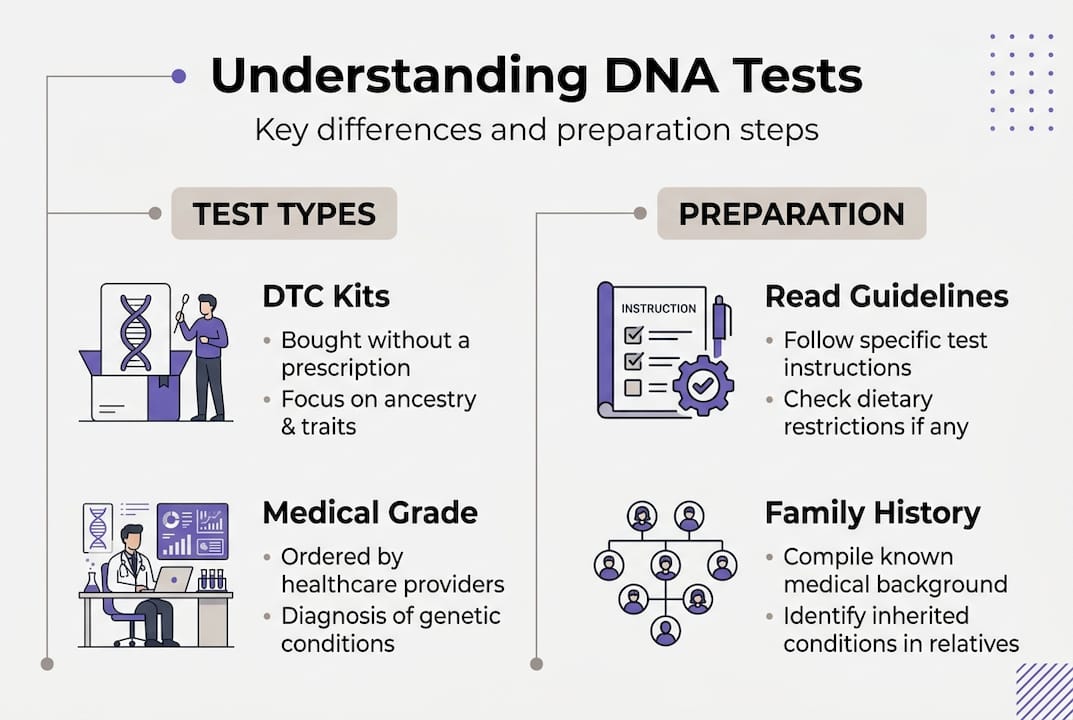 Infographic DNA test types and preparation steps