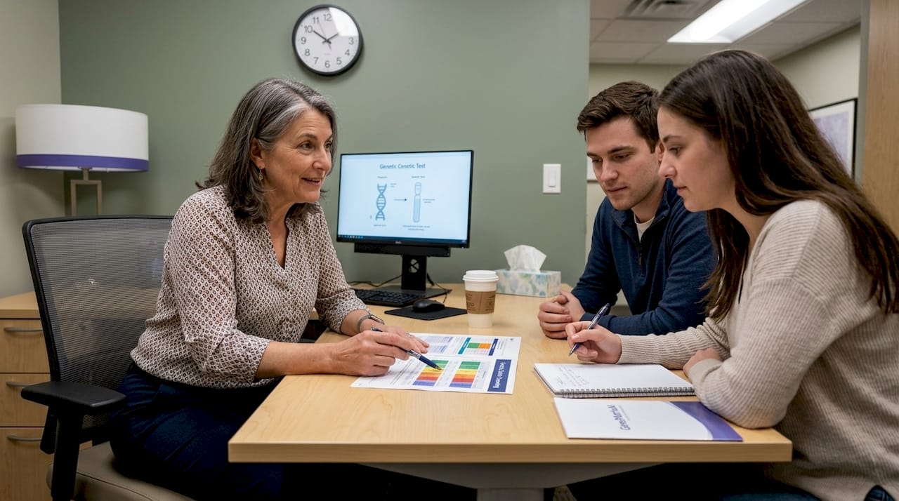 Genetic counselor explains test results to couple
