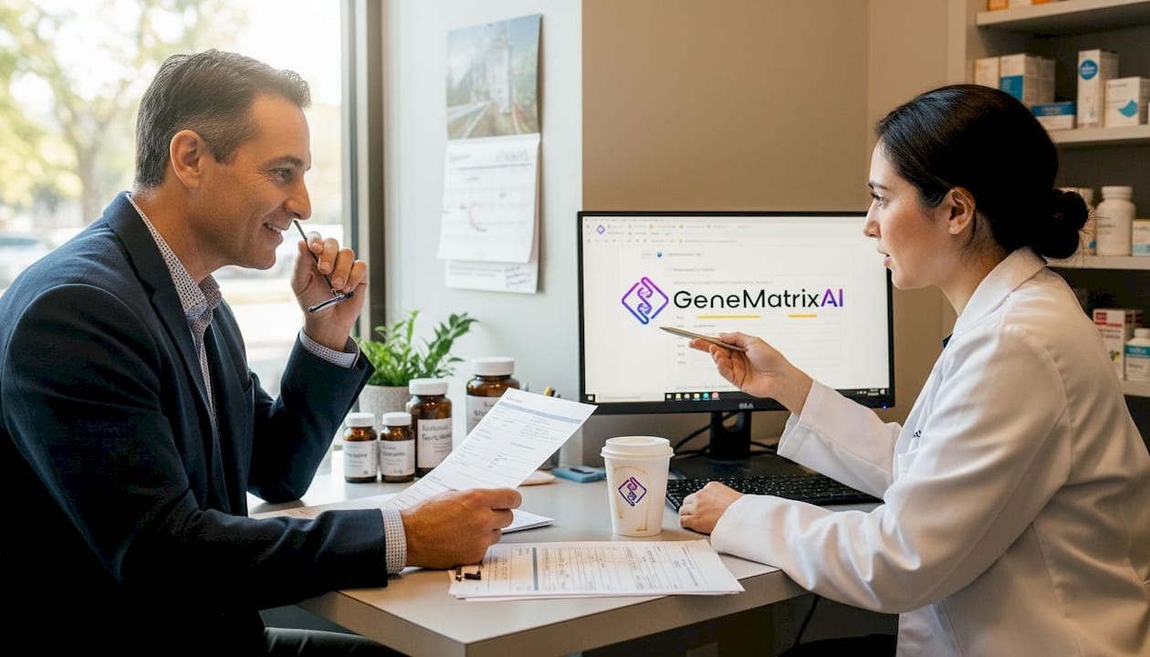 Pharmacist discussing genetics with patient