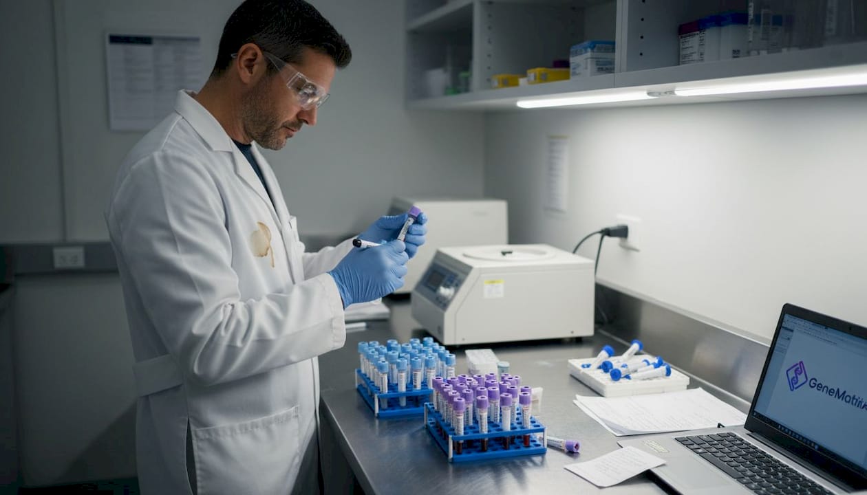 Lab technician labeling genetic test samples