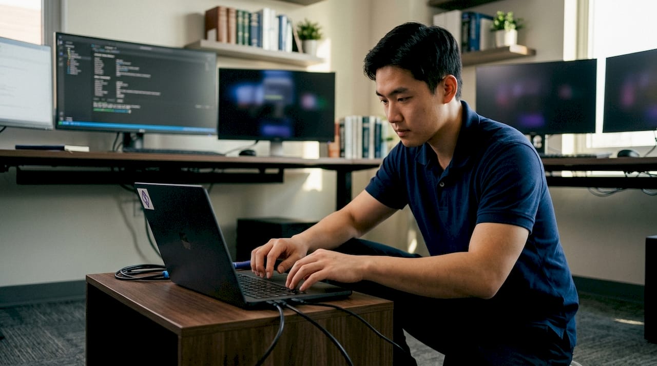 IT specialist configuring clinical genetics software