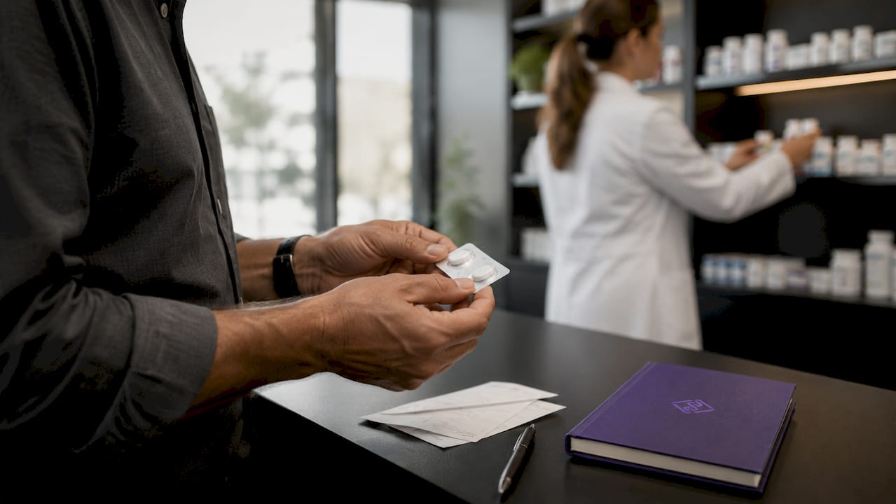 Hands holding single-pill combination medication pack