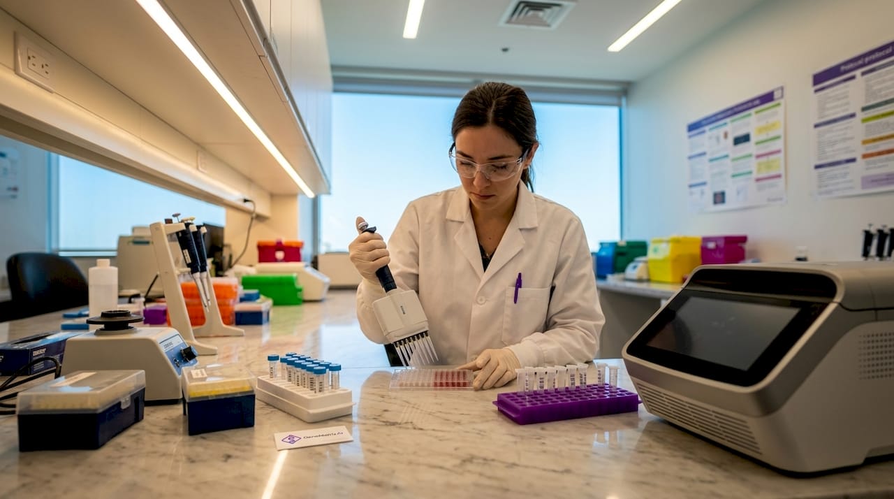 Technician preparing tumor samples in lab