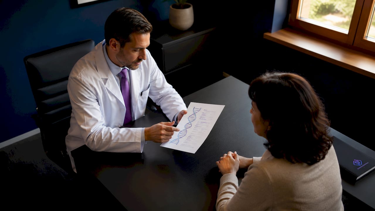 Physician communicating DNA relatives results to patient