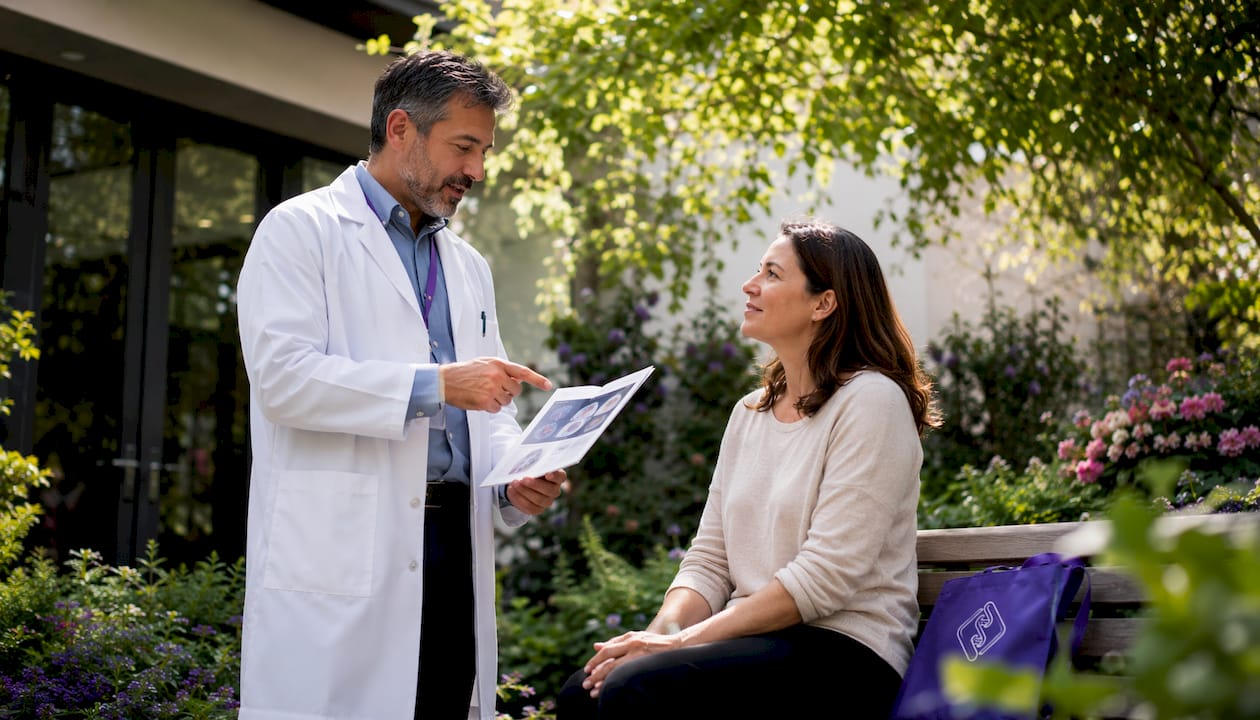 Oncologist reviewing cancer treatment options