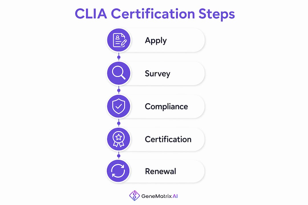 Infographic illustrating CLIA certification process steps