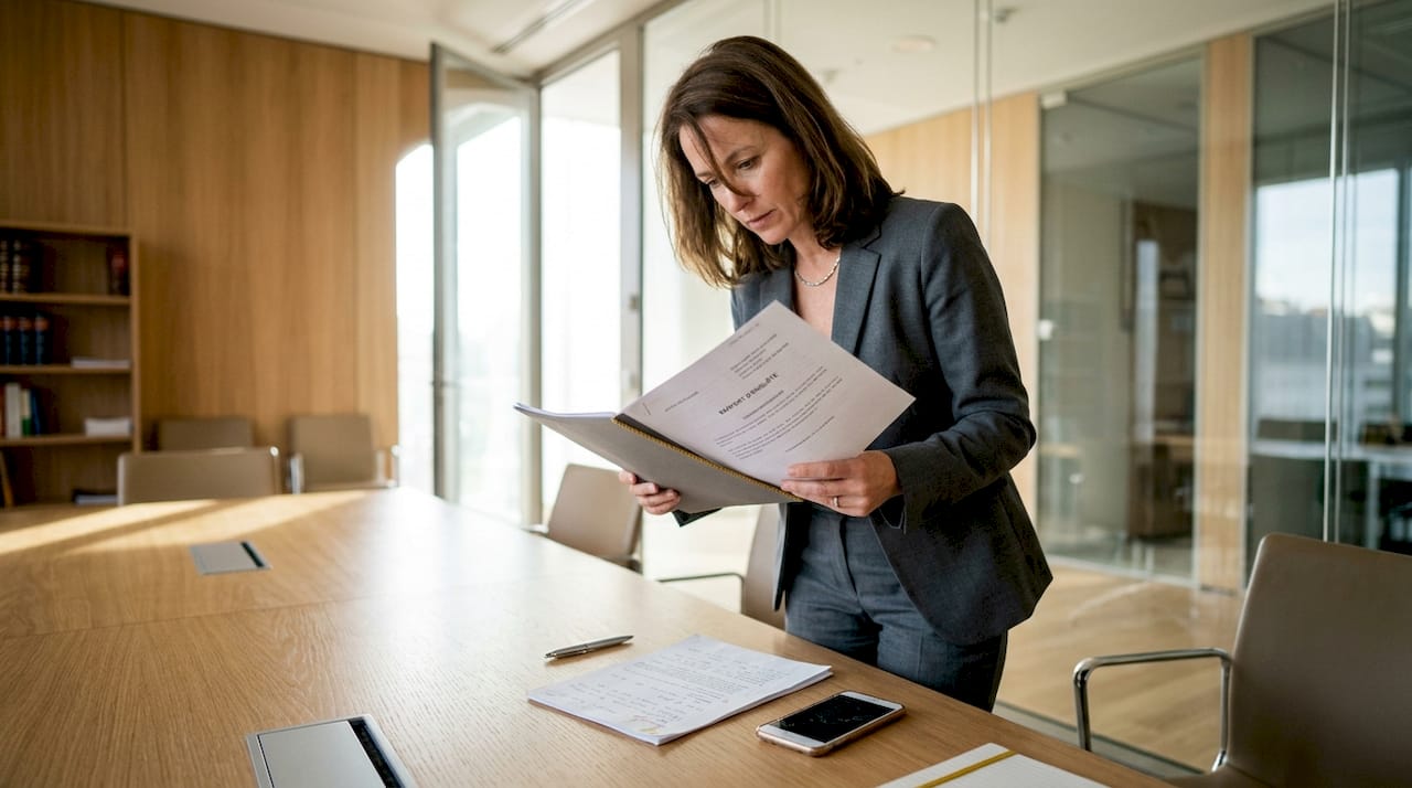 Avocat passant en revue un rapport d’investigation