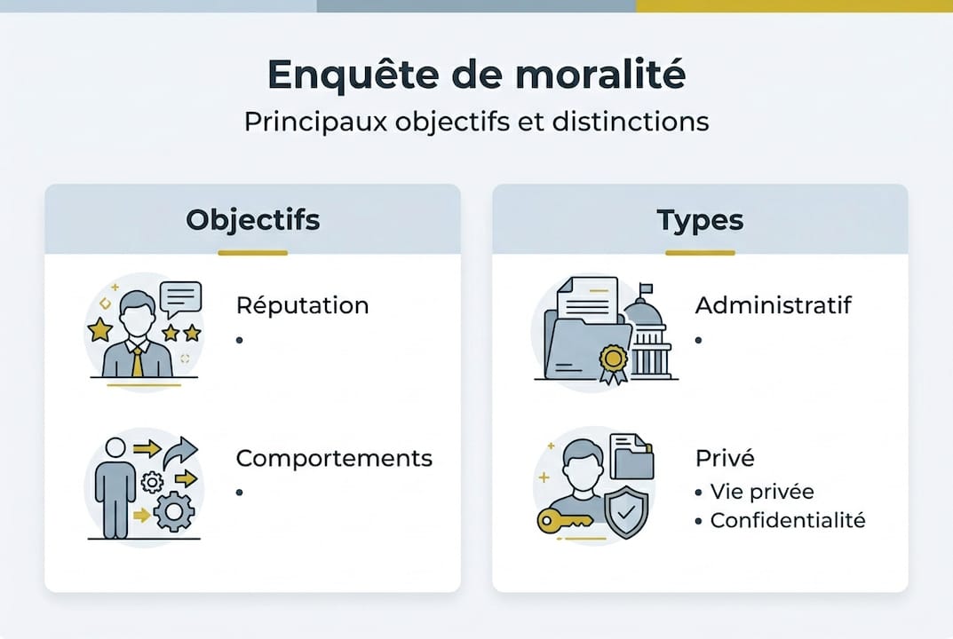 Présentation visuelle des différents objectifs et catégories d’enquêtes