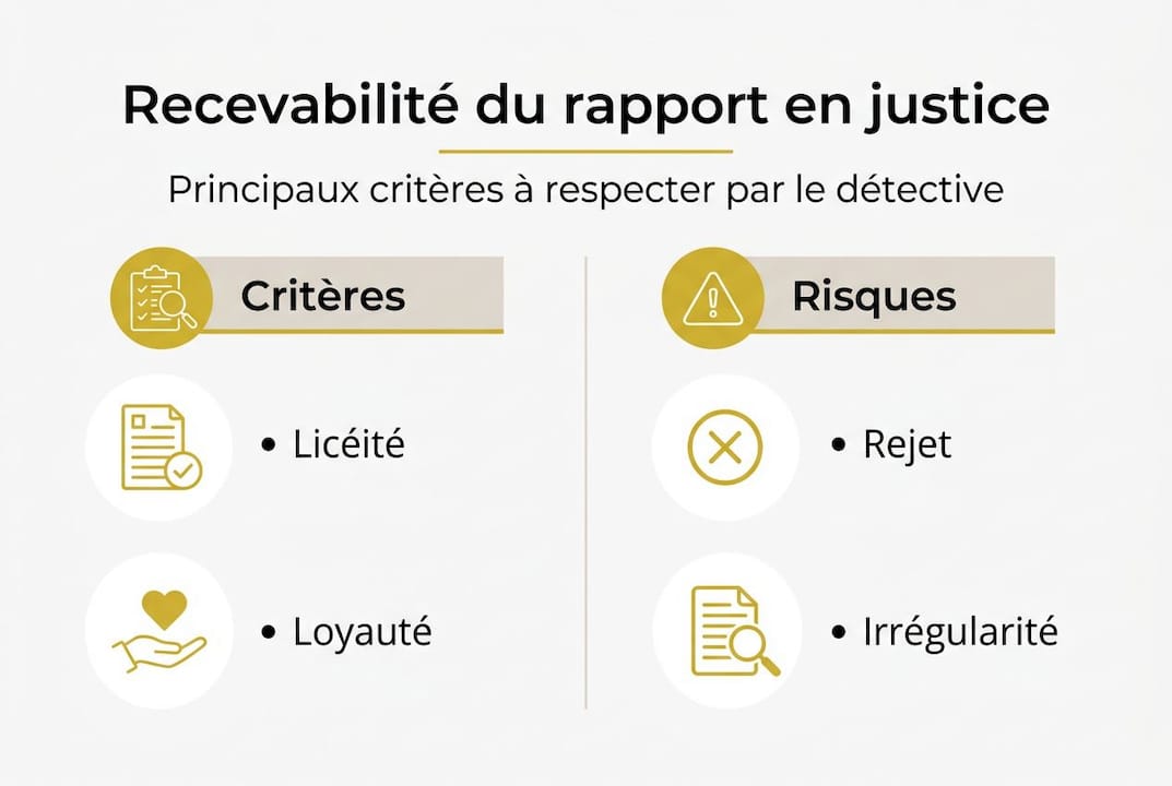 Visuel récapitulatif des conditions à remplir pour qu’un dossier soit accepté en justice