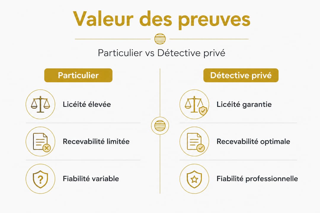 Infographie : quelles différences dans la valeur des preuves pour un particulier et un détective ?