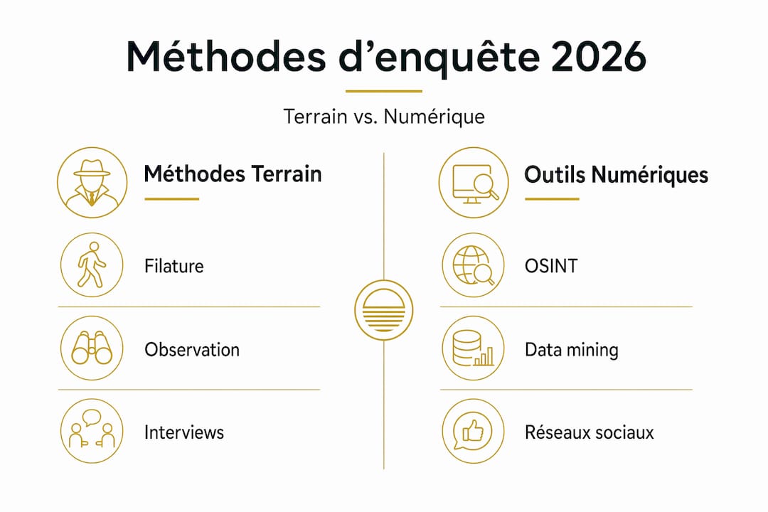 Infographie : enquête de terrain ou investigation numérique, quelles différences ?
